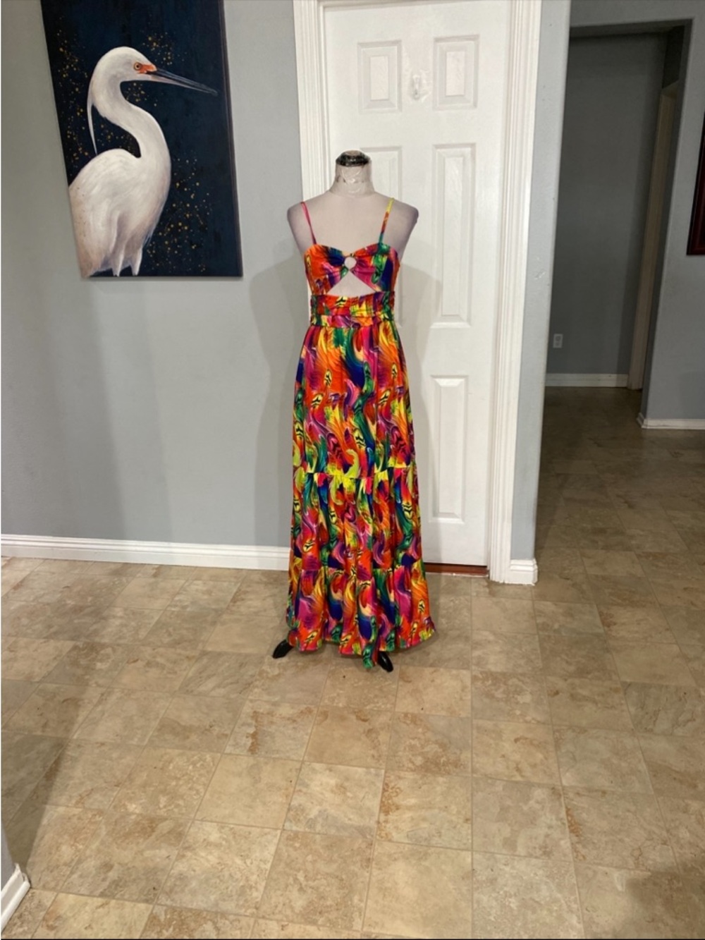 Metamorphosis Girl Women Medium  Colorful  rainbow swirl cutout maxi dress, - Picture 3 of 10
